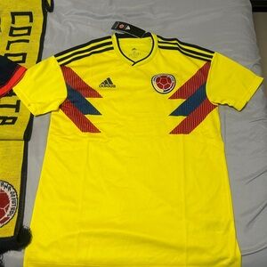 Authentic Adidas Yellow Soccer Jersey - Colombia with Red and Blue Stripes